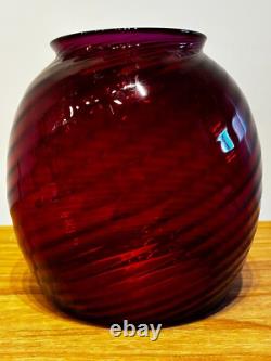 Antique Late 1800's Red Swirl Oil Lamp Glass Shade