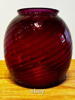 Antique Late 1800's Red Swirl Oil Lamp Glass Shade