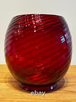 Antique Late 1800's Red Swirl Oil Lamp Glass Shade