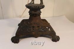 Antique Metal Gas Table Lamp Newel Post Cherub Miller Co Frosted Glass Shade