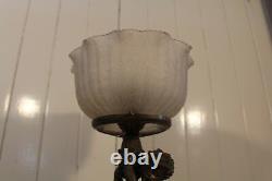 Antique Metal Gas Table Lamp Newel Post Cherub Miller Co Frosted Glass Shade