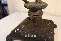 Antique Metal Gas Table Lamp Newel Post Cherub Miller Co Frosted Glass Shade