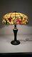 Antique Mint Handel Base With Stained Glass Shade