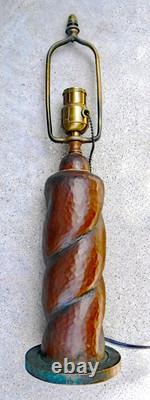 Antique Mission Arts & Crafts Hammered Lamp & Vintage Stain Glass Leaded Shade
