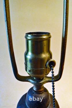 Antique Mission Arts & Crafts Hammered Lamp & Vintage Stain Glass Leaded Shade