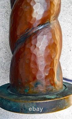 Antique Mission Arts & Crafts Hammered Lamp & Vintage Stain Glass Leaded Shade