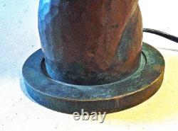 Antique Mission Arts & Crafts Hammered Lamp & Vintage Stain Glass Leaded Shade