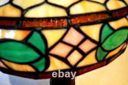 Antique Mission Arts & Crafts Hammered Lamp & Vintage Stain Glass Leaded Shade