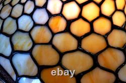 Antique Mission Arts & Crafts Hammered Lamp & Vintage Stain Glass Leaded Shade