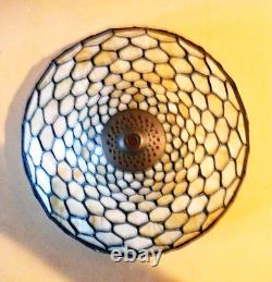 Antique Mission Arts & Crafts Hammered Lamp & Vintage Stain Glass Leaded Shade