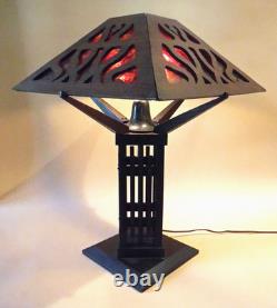 Antique Mission Arts Crafts Oak Mica Lamp Roycroft Stickley Handel Era, 1910