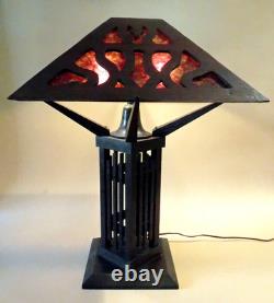 Antique Mission Arts Crafts Oak Mica Lamp Roycroft Stickley Handel Era, 1910