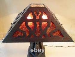 Antique Mission Arts Crafts Oak Mica Lamp Roycroft Stickley Handel Era, 1910