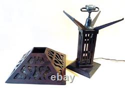 Antique Mission Arts Crafts Oak Mica Lamp Roycroft Stickley Handel Era, 1910