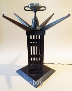 Antique Mission Arts Crafts Oak Mica Lamp Roycroft Stickley Handel Era, 1910