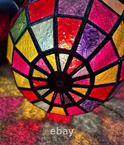 Antique Multicolor Lead Framed Hanging Glass Globe