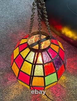 Antique Multicolor Lead Framed Hanging Glass Globe