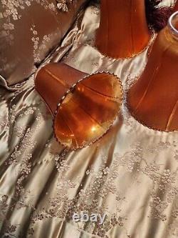 Antique NUART signed Iridescent Marigold Carnival Glass Lamp Shades NICE 4 Shade
