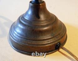 Antique Nouveau Arts Crafts Handel Era Stain Leaded Glass Shade Brass Lamp, 1900