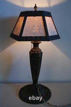 Antique Old Lithophane Shade Table Gwtw Electric Boudoir Victorian Parlor Lamp