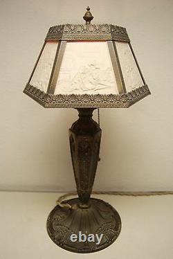 Antique Old Lithophane Shade Table Gwtw Electric Boudoir Victorian Parlor Lamp