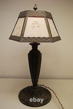 Antique Old Lithophane Shade Table Gwtw Electric Boudoir Victorian Parlor Lamp