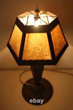 Antique Old Lithophane Shade Table Gwtw Electric Boudoir Victorian Parlor Lamp