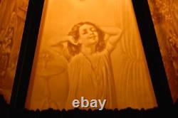 Antique Old Lithophane Shade Table Gwtw Electric Boudoir Victorian Parlor Lamp