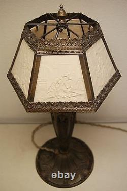 Antique Old Lithophane Shade Table Gwtw Electric Boudoir Victorian Parlor Lamp