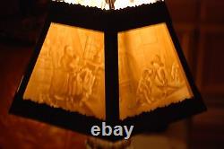 Antique Old Lithophane Shade Table Gwtw Electric Boudoir Victorian Parlor Lamp