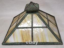 Antique Original Arts & Crafts Mission Slag Glass Lamp SHADE Green Patina COPPER