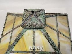 Antique Original Arts & Crafts Mission Slag Glass Lamp SHADE Green Patina COPPER