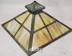 Antique Original Arts & Crafts Mission Slag Glass Lamp SHADE Green Patina COPPER