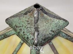 Antique Original Arts & Crafts Mission Slag Glass Lamp SHADE Green Patina COPPER