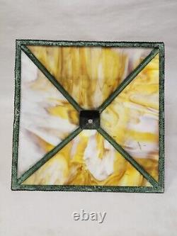 Antique Original Arts & Crafts Mission Slag Glass Lamp SHADE Green Patina COPPER