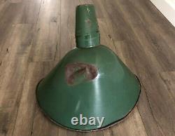 Antique Original Large Green Porcelain Light Shade With Fixture Gas Station