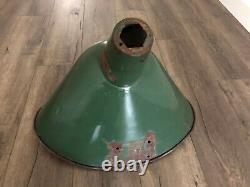 Antique Original Large Green Porcelain Light Shade With Fixture Gas Station