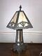 Antique Peh Victorian Lamp With White Slag Glass Shade With Amber Mix Colors