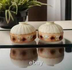 Antique Painted 2 Glass Lamp Shade Pink White Floral Victorian Style Replacement