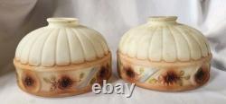 Antique Painted 2 Glass Lamp Shade Pink White Floral Victorian Style Replacement