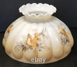 Antique Painted Milk Glass Lamp Shade Parlor Student Lamp Flowers 10 fitter