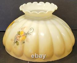 Antique Painted Milk Glass Lamp Shade Parlor Student Lamp Flowers 10 fitter