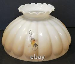 Antique Painted Milk Glass Lamp Shade Parlor Student Lamp Flowers 10 fitter