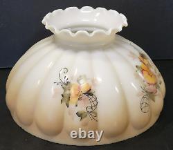 Antique Painted Milk Glass Lamp Shade Parlor Student Lamp Flowers 10 fitter