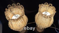 Antique Pair Czech Czechoslovakia Beaded Boudoir Lamp Light Shade Bulb Cover