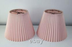 Antique Pair Lucite 2 Boudoir Vanity Lamp ClipOn Shades Pleated Pink Art Deco