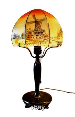 Antique Pairpoint Arts & Crafts Boudoir Accent Lamp Obverse Painted Shade, 1910