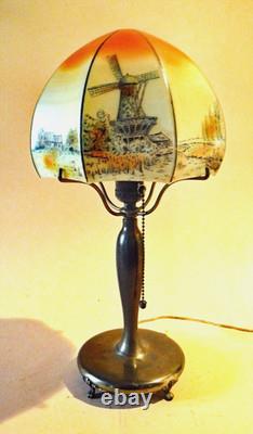 Antique Pairpoint Arts & Crafts Boudoir Accent Lamp Obverse Painted Shade, 1910