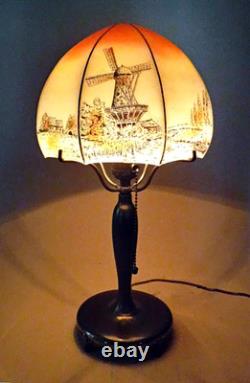 Antique Pairpoint Arts & Crafts Boudoir Accent Lamp Obverse Painted Shade, 1910