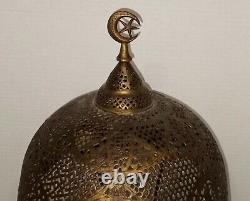 Antique Pierced Brass Crescent Moon Table Lamp With Shade Vintage Lamp